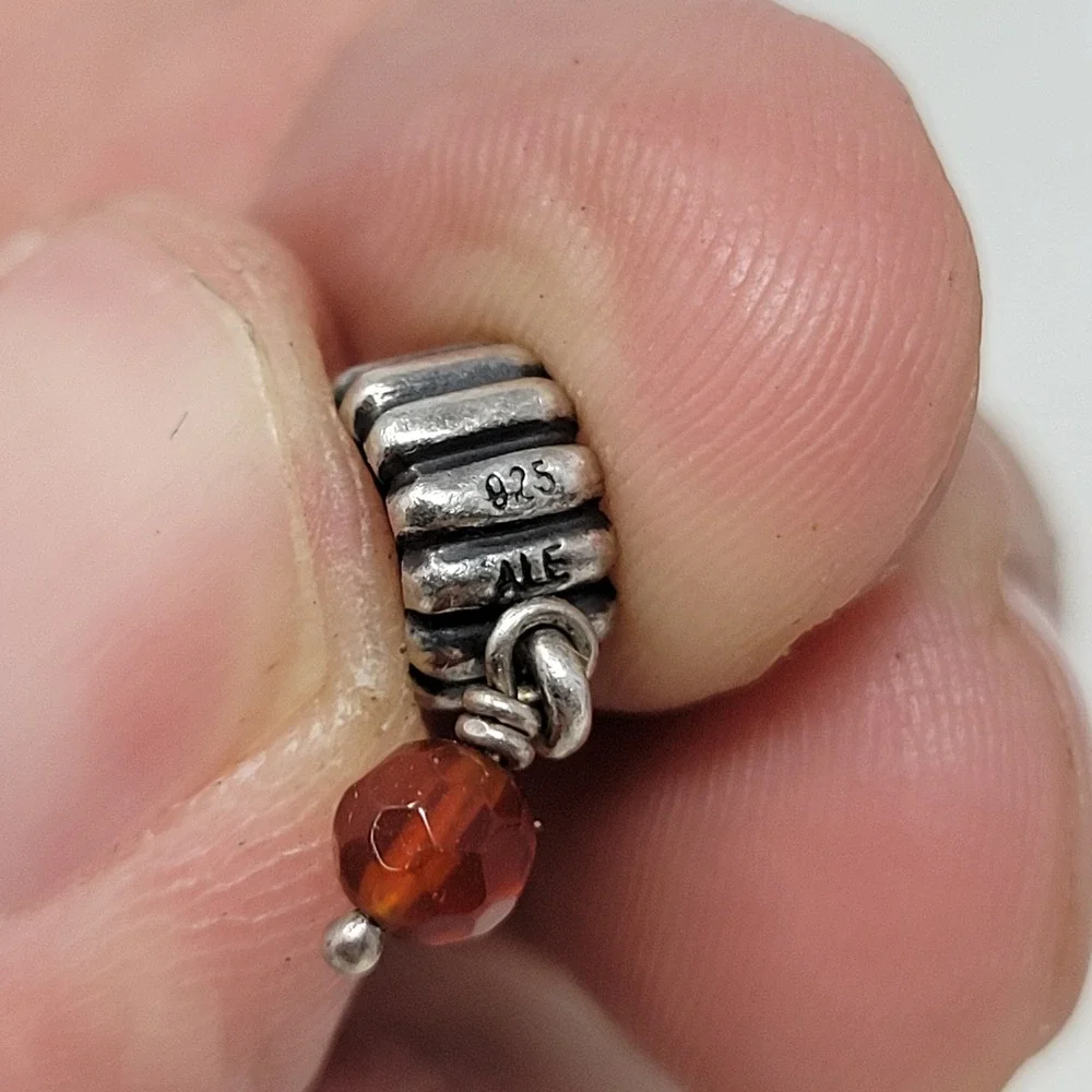 Pandora Carnelian Dangle Charm 925 Sterling Silver ALE Orange July‎ Birthstone